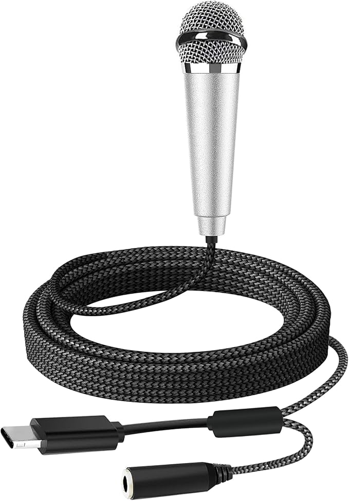 USB C Mini Microphone Karaoke, Portable ASMR Microphone for Android Phone/iPhone 15/Laptop/Mac, Wired Mic for Voice Recording, Singing, Interviews, Vlogs, YouTube, TIK Tok (Silver)
