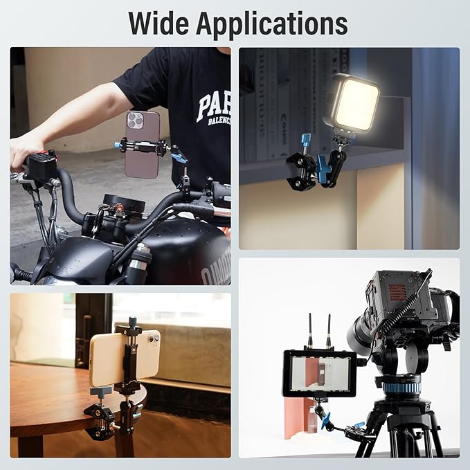 SIRUI Articulating Camera Mount Clamp with Phone Holder, Magic Arm Super Clamp with 1/4"-20 Thread and 3/8"-16 Locating Hole for ARRI, Ball Head Mount for Camera Monitor and Bicycle, MA-GK, Black