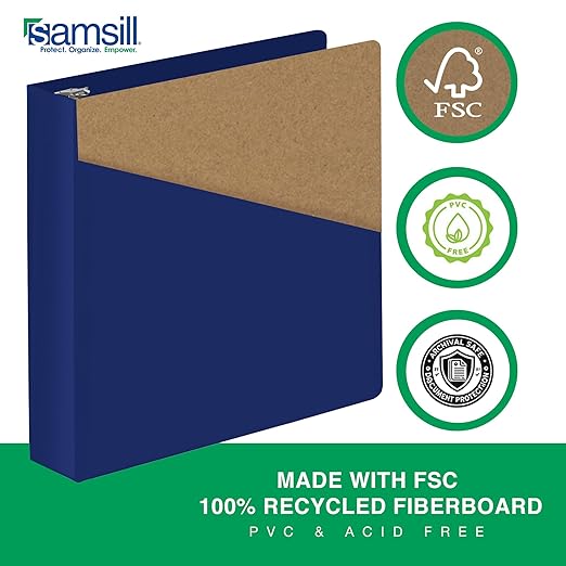 Samsill Durable 2 Inch Binder, Made in The USA, D Ring Binder, Customizable Clear View Cover, Dark Blue, Holds 475 Pages