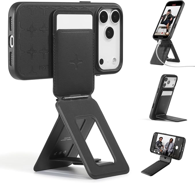 MOFT Phone Tripod Wallet x Tombogo for iPhone, Mulit-Angles, Lightweight & Portable Phone Stand, MOVAS Vegan Leather Phone Wallet, Strong Magnets, NFC Card Holder, Jet Black (with Card Slot)