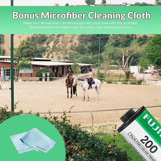 FUJIFILM 200 Color Negative Film (35mm Roll Film, 36 Exposures, 3-Pack) + BluebirdSales Microfiber Cleaning Cloth Bundle