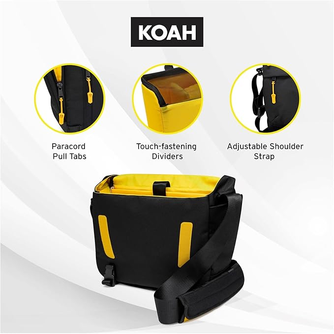 Koah Fulton Precision Shoulder Messenger Camera Bag for Professional Photographers, Large Camera Bag with Laptop/Tablet Compartment, DSLR Camera Bag with Padded Shoulder Strap, Crossbody Camera Bag