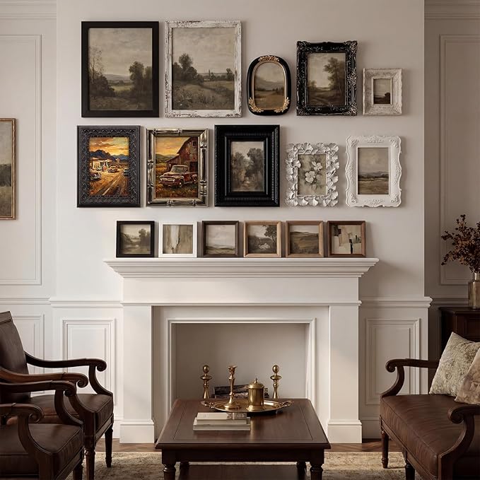 Kathfly 15 Pack Vintage Picture Frames for Wall or Tabletop Display Ornate French Country Frames Vintage Farmhouse Decor Antique Wall Art Set for Gallery Bedroom Living Room Decor (Retro in Black)
