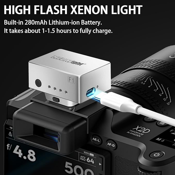 F1 Mini Camera Flash Camera Flash Speedlite for Ricoh (GR3/GR3X,etc.) Fuji/Sony ZV1/Nikon/Canon,Digital Film Cameras,Portable Mini hot Shoe Flashlight for DSLR Cameras.(Silver)