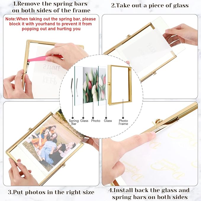 Hoteam 12 Pack 6 x 8 Inches Floating Frame for Photo 4 x 6 Inches, Glass Floating Picture Frame Collection Vintage Metal Minimal Ornate Easel for Wedding Pictures Photos Desk Tabletop Display