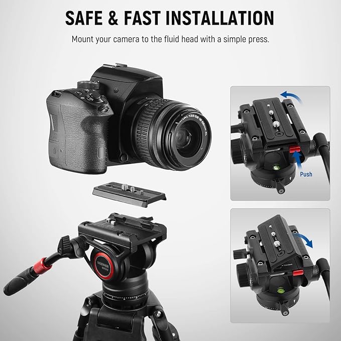 NEEWER Video Tripod Fluid Head with Quick Release Plate, Telescopic Handle & Scaled Base (75mm Dia.) Heavy Duty, Max Load 17.6lb/8kg for Video Cameras and DSLR Cameras