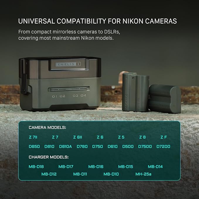 Tilta EN-EL15C Rechargeable Battery with USB-C Input (2400mAh) | Compatible with Nikon Z8, Zf, Z7II, Z6II, Z7, Z6, Z5, D850, D810, D750, D610, D500, D7500, D7200 – Green