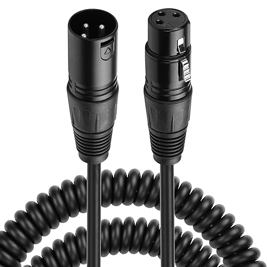 CERRXIAN XLR Microphone Coiled Cable, Male to Female Cable, Balanced XLR Cable 8 Feet, Oxygen-Free Copper Mic Cables, xrl Speaker Cables - Black