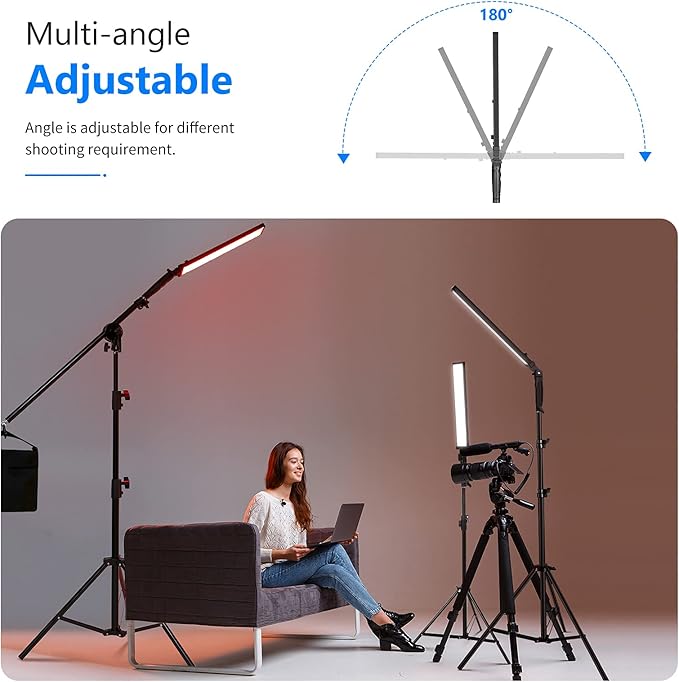 Neewer 3 Packs 2.4 GHz LED Light Stick Photography Lighting Kit with 3 Color Filters - Remote Dimmable 3200k-5600K 21W CRI 95 with Boom Arm Stand, Filters(Red/Yellow/Blue) and Bag, Battery Applicable