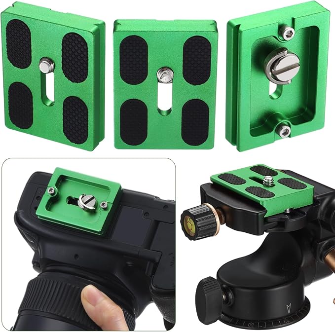 Frienda 2 Pieces Metal Quick Release Plate with 1/4''-20 Camera Screw Tripod Mount Plate Fits Standard for DSLR Camera Tripod Ball Head (Green,Pu50)