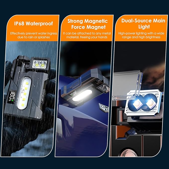 G5 EDC Flashlight – 2Pcs 400 Lumens Super Bright Rechargeable Mini Light with 270°Rotatable Magnet, 3 Modes Dual Light, 1200mAh Portable Flat Pocket Flashlights for Outdoor Camping Daily Carry (2Pcs)