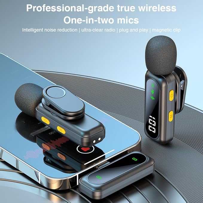 2 Pack Wireless Lavalier Microphone with Clip Wireless Microphone with Noise Cancellation Plug and Play Wireless Mic for Android Live Broadcast
