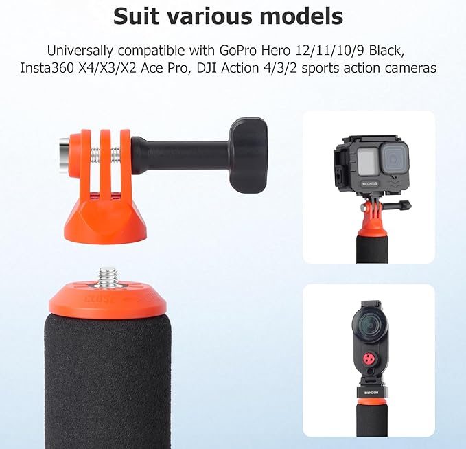Mechrig Floating Handle Grip for GoPro Hero 12/11/10/9, Insta360 X4/X3, DJI Action 4/3 - High Buoyancy Waterproof Camera Float with Wrist Strap & Tripod Mount-933009