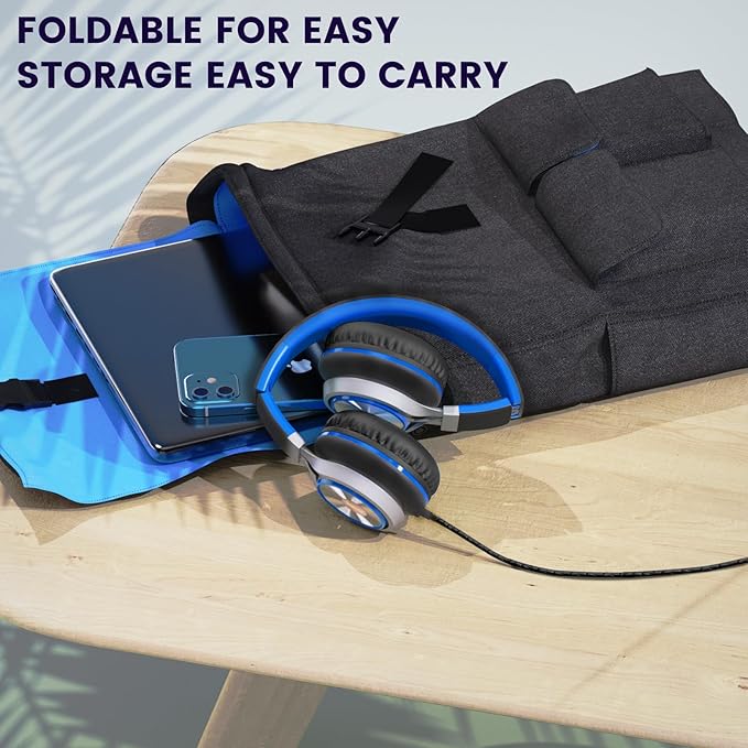 INFURTURE USB C Headphones with Mic,Volume Control,Tangle-Free Plaiting Line,Type C Headphones Wired,Lightweight Foldable for iPhone 17/15/16 Headphone Series/Tablet/School/Travel/Sports(Blue