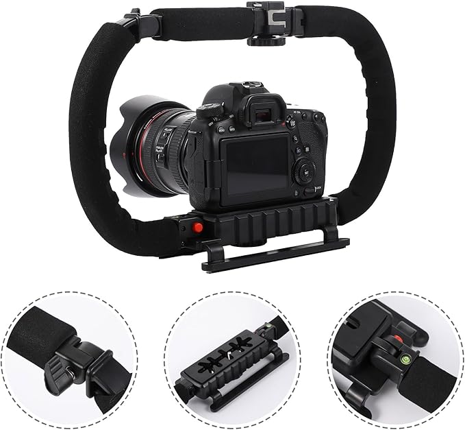 Handheld Camera Stabilizer Video Rig with Dual Grips, Phone Video Stabilizer Grip Compatible for DSLR Cameras, Professional Camcorder Support Bracket for Vlogging and Filmmaking
