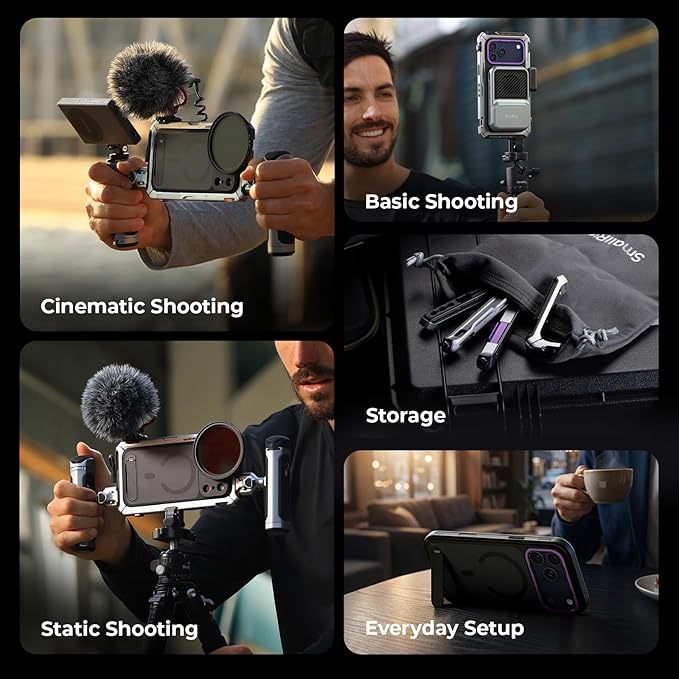 SmallRig Megatron Edition Dual Handheld Video Cage Kit for iPhone 17 Pro, Wireless Control Handle, Quick Release, Filmmaking & Live Streaming Kit with Case, Rotatable Handles, Lens Backplate-5585