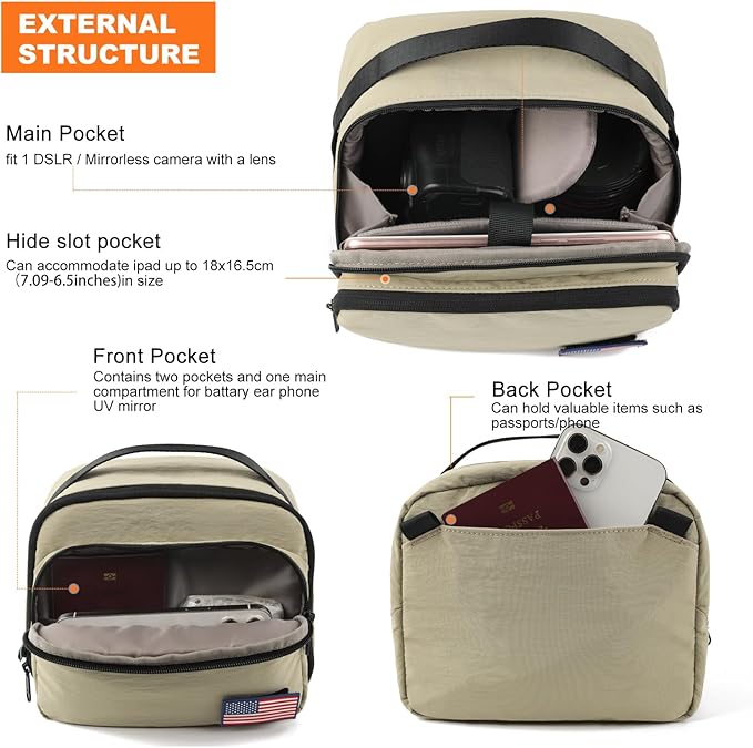 TULLIO Besnfoto Camera Bag Small Purse Crossbody Camera Shoulder Case Waterproof Canvas Cute Compact Photography Bag for Mirrorless DSLR SLR