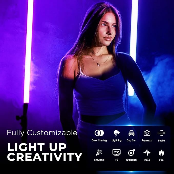Mettlelite TLX4C RGB Tube Light, Full Color RGBWW LED Video Light Stick with APP DMX Control, 4ft 2800K-8000K, Customizable Light Effects, Rechargeable, CRI97+ TLCI98+ for Studio Photography Video