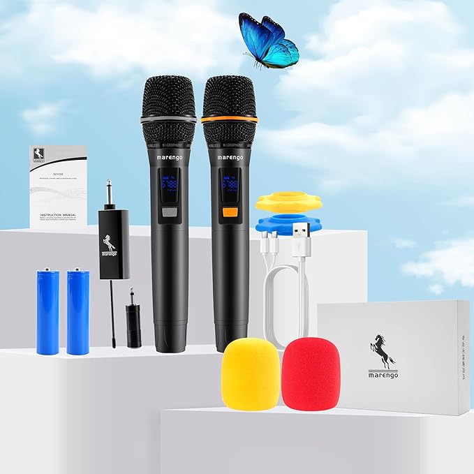 Wireless Microphones, Professional UHF Dual Metal Karaoke Microphone Wireless with Rechargeable Receiver(260 FT), Plug and Play, Handheld Wireless Microphones System for Speaker Speech Wedding Church