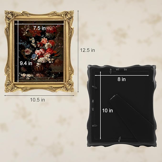 8x10 Vintage Picture Frame Gold, Ornate Baroque Gothic Victorian Frames with Mat for 5x7 or 8 x 10 Photos, Tabletop or Wall Display, Antique Home Decor Accent