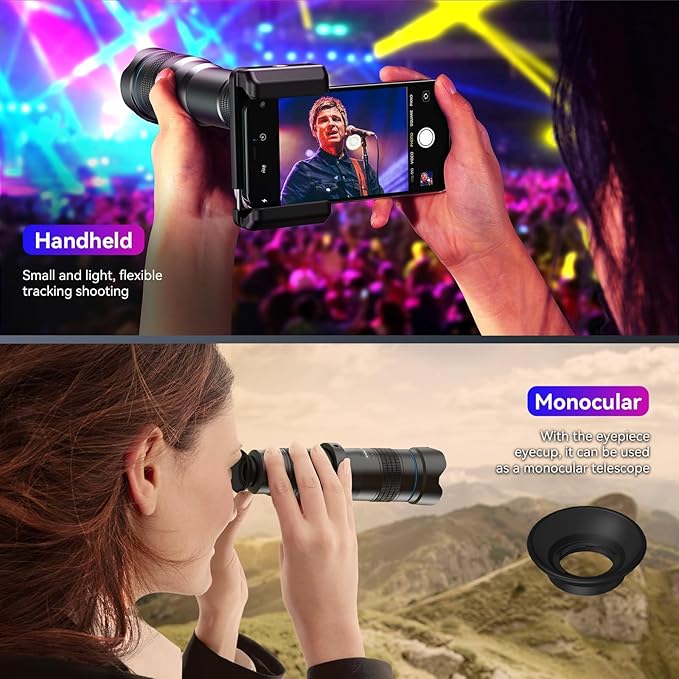 APEXEL 36x Telephoto Lens for iPhone & Android, Long Range Cell Phone Camera Lens Kit with Sturdy Tripod, Monocular for Concert Bird Watching, Fits iPhone 17/16/15/14/Pro, Samsung Galaxy S Series