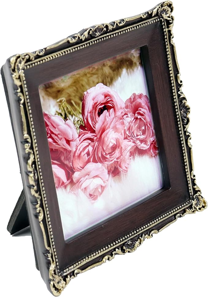Hymmah 3 * 3inch Mini Wallet Picture Frame Vintage Photo Frame Ornate Textured Hand-Crafted Resin Frame with Easel&Hook for Tabletop&Wall Display,Photo Gallery,Art