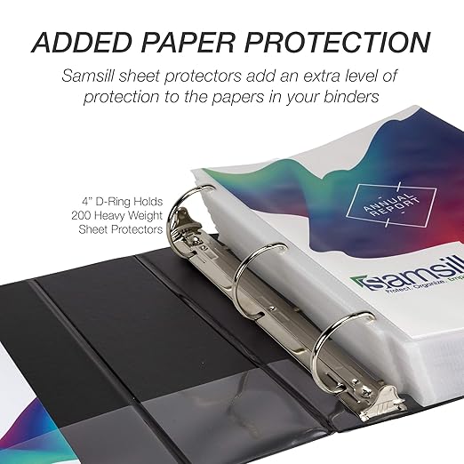 Samsill Durable 4 inch 3 Ring Binder, Made in USA, D Ring Binder, FSC 100% Recycled Chipboard, Black, 2 Pack