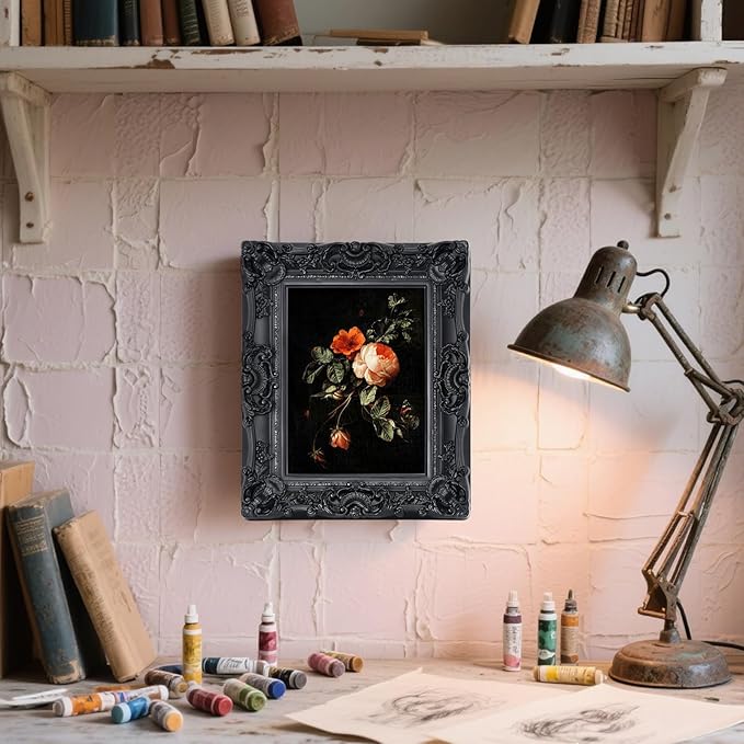 Black 6X8 Vintage Picture Frame, Gothic Ornate Antique Style with Real Glass, 6 X 8 Photo Frame for Wall or Tabletop, Home Decor