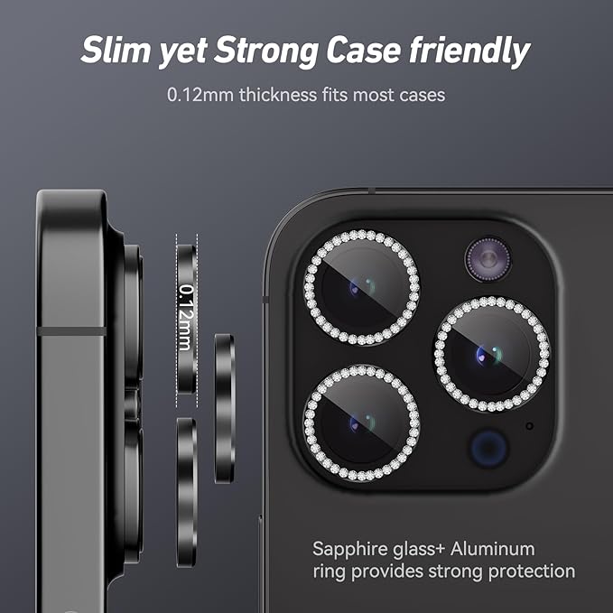 Jeluse Camera Lens Protector for iPhone 17 Pro Max/17 Pro/16 Pro Max/16 Pro/15 Pro Max/15 Pro/14 Pro Max/14 Pro, 9H Tempered Glass Screen Protector Cover Alignment Kit Metal Individual Ring