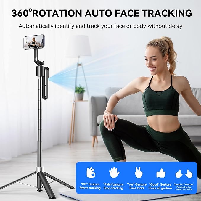 Magnetic Auto Face Tracking Tripod, 70.9” Magsafe Phone Tripod with 360°Rotation 5-Gesture Control, Wireless Remote, Magnetic Mount, Ideal for Vlogging, Live Streaming, Travel and Content Creation