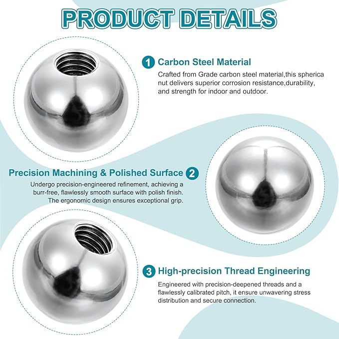 PATIKIL 4Pcs 20mm Ball Nuts Knob, M5 UNC Female Threaded Steel Swivel Ball Joint Adapter Converter for Super Clamp Camera Hot Shoe Mount Light Tripod Phone Holder, Silver