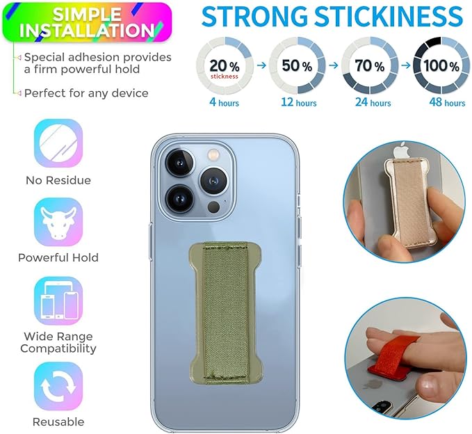 Phone Grip Holder for Hand, Universal Finger Strap Phone Holder, Finger Selfie Grip Compatible with Most Smartphones (Green) - 2Pack