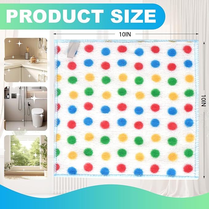 Microfiber Cleaning Cloth,12 Pack Cleaning Rags, Cleaning Towels with Polka dots, Absorbent, Streak Free, Non-Abrasive, Reusable and Washable, 10"X10"