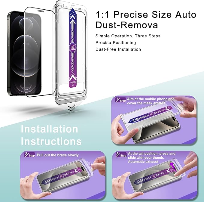 SHANG PIN JIA 2 Pack Screen Protector Tempered Glass for iPhone 12 and iPhone 12 Pro 6.1-Inch Auto Dust Removal, No Bubbles, High Definition Clear, Easy Installation