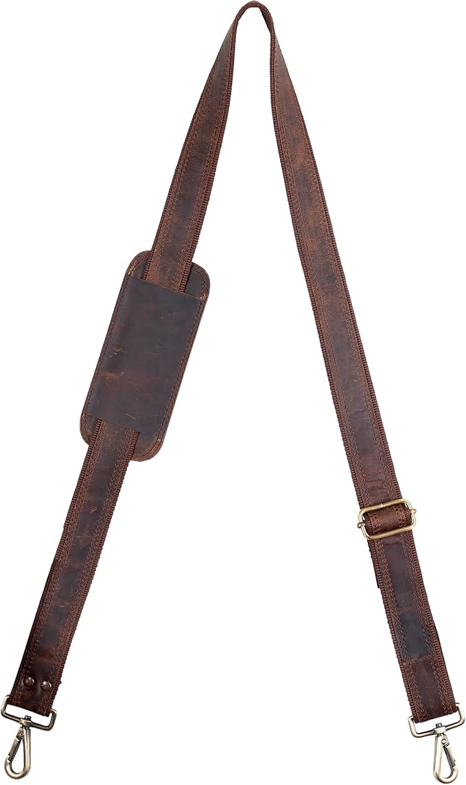 Bag Strap Replacement - Genuine Leather 57" Adjustable Shoulder Strap for Messenger, Laptop, Camera, Travel Bags