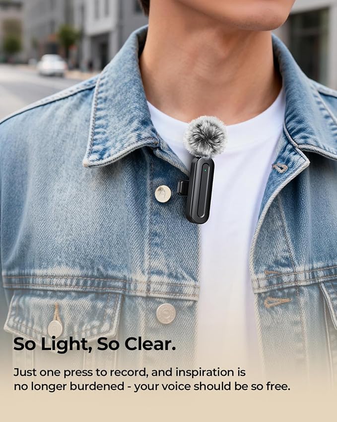 PQRQP Wireless Mini Microphone for iPhone/iPad/Android: 2 Pack Lavalier Microphone for Video Recording, High-Fidelity Audio iPhone Mic with USB-C for Content Creators, Bags & Cases