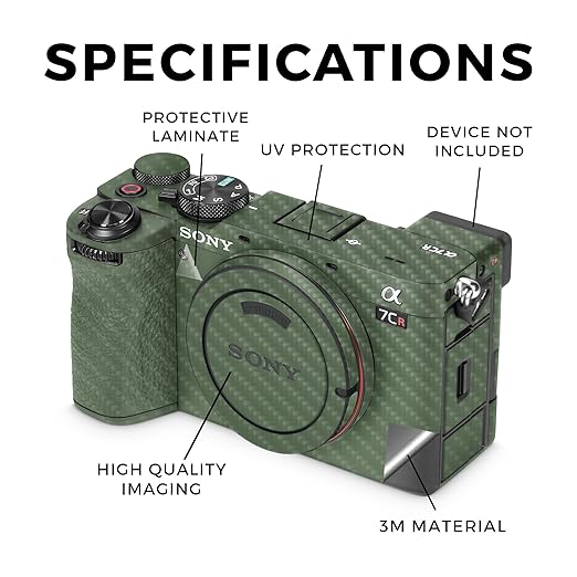 Carbon Fiber Camera Skin Compatible with Sony Alpha 7CR Camera (2023) - Solid Olive - Premium 3M Vinyl Protective Wrap Decal Cover - Easy to Apply | Crafted in The USA by MightySkins