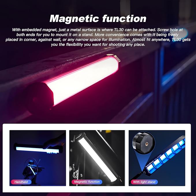 Godox TL30 RGB Tube Light Wand, Magnetic RGB Light Wand LED Video Light Stick CRI 97 TLCI 99 HSI 360°Color Gamut 2700-6500K 13FX Lux 740 with 2900mAh Battery for Photography YouTube TikTok
