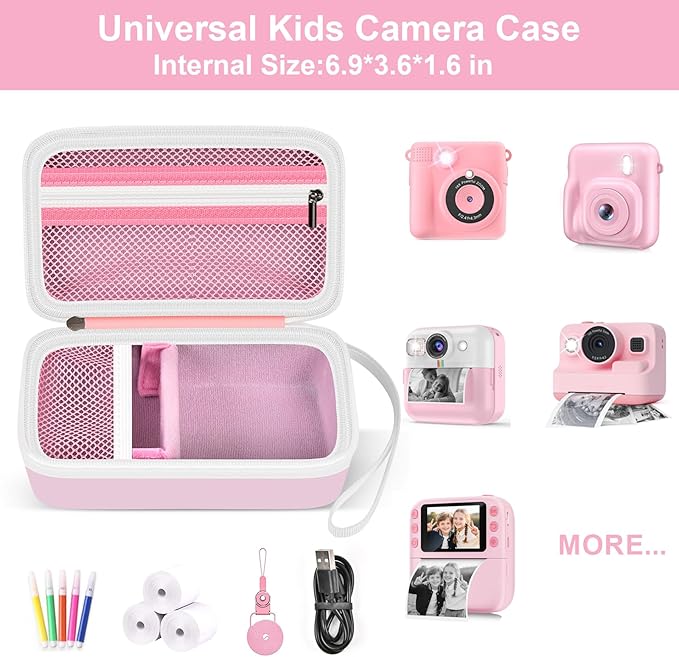 Grapsa Case Compatible with ESOXOFFORE for Dylanto for Yusuuo for WEEFUN for GKTZ for Amzelas for Mafiti Instant Print Camera for Kids, Film Camera Storage Holder Organizer Bag (Box Only)- Pink