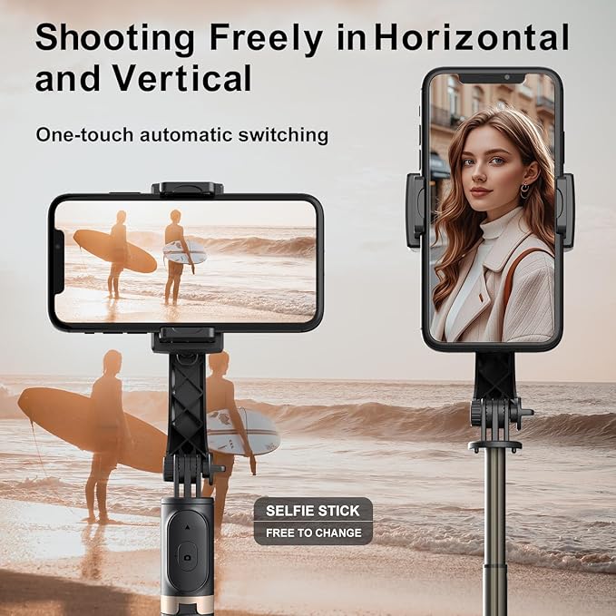 Selfie Stick Tripod with Gimbal Stabilizer for Phone, 360° Auto-Balance 1-Axis Rotation, Remote Control, Portable for Vlogging, TikTok, Group Selfies, Live Streaming