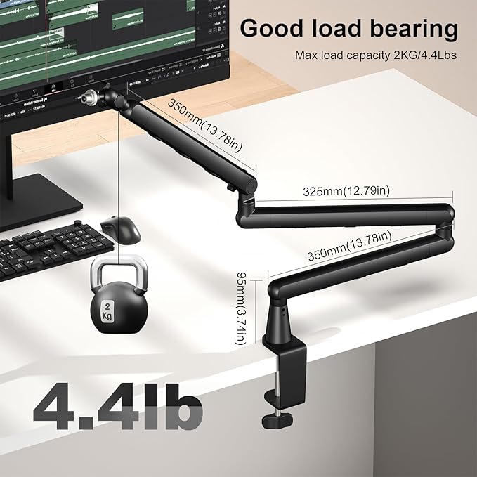Microphone Arm,Aokeo AK-55i Desk Low Profile Adjustable Mic Boom Arm Stand,Suitable For Blue Yeti,Snowball iCE, HyperX QuadCast,SoloCast,Elgato Wave,Etc