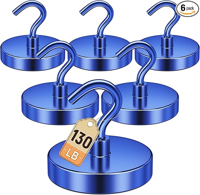 DURMATE Strong Magnetic Hooks, Blue Magnet Hooks Heavy Duty for Cruise Cabins, Cruise Ship Essentials, 130lbs Fridge Magnets for Door Decorations, Camper Accessories, Classroom Essentials, Food Truck