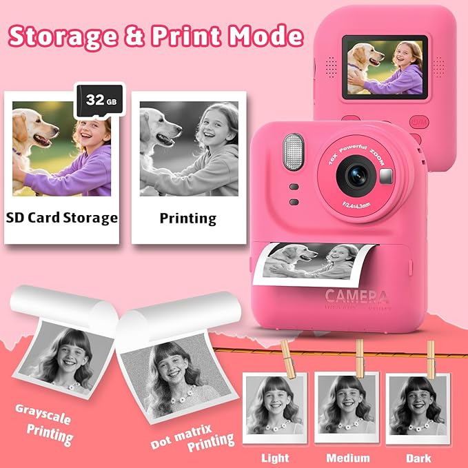 Okaloka Kids Instant Print Camera Toys,1080P HD Toddler Digital Video Camera,Christmas Birthday Gifts for Girls Boys Age 3-12 Year Old - 32G SD Card Included (Red)