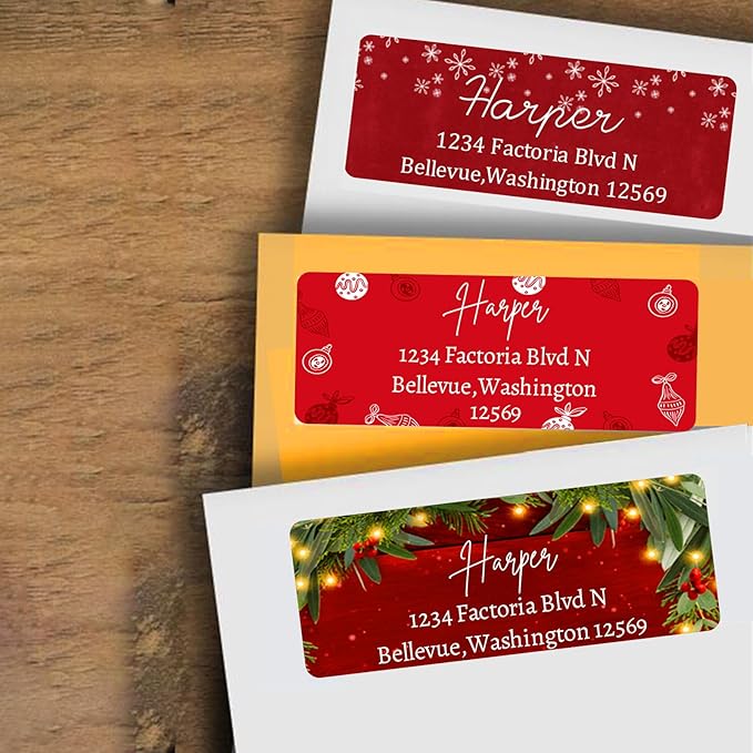 Christmas Return Address Labels Personalized - Custom Return Address Labels,Set of 250-500 Mailing Labels, Self Adhesive Rectangle Labels for Envelopes