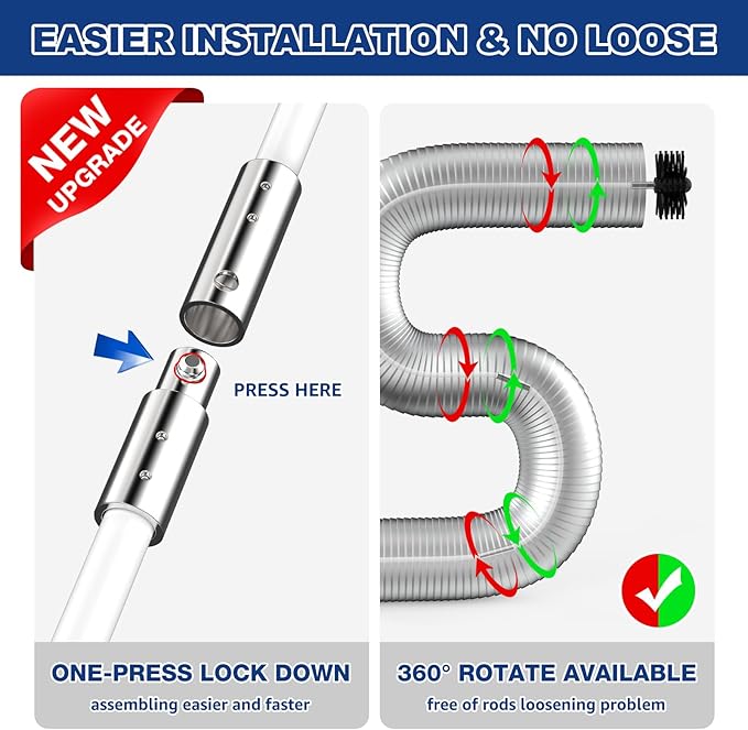 35 Feet Dryer Vent Cleaner Kit, Lint Remover, Upgraded Flexible Quick-Snap Brush with Drill Attachment, Extends Up to 35 FEET for Easy Cleaning, Cleaning Tools Use with/Without a Power Drill