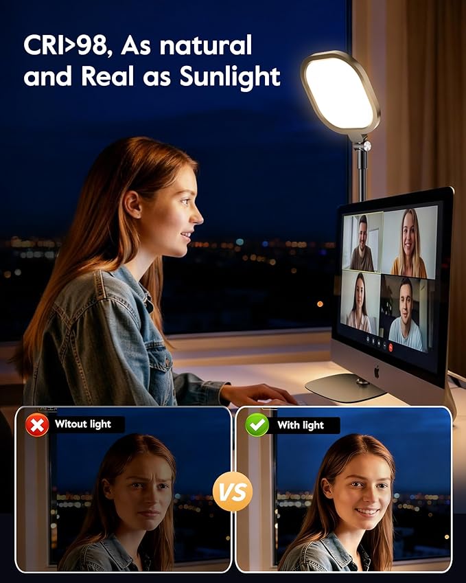 Video Conference Lighting for Zoom Meeting, Ring Light for Desk with Flexible Stand, 30 Light Modes Light for Video Recording, Desk Light & Memory Function for Zoom Calls, Video Streaming, Webcam