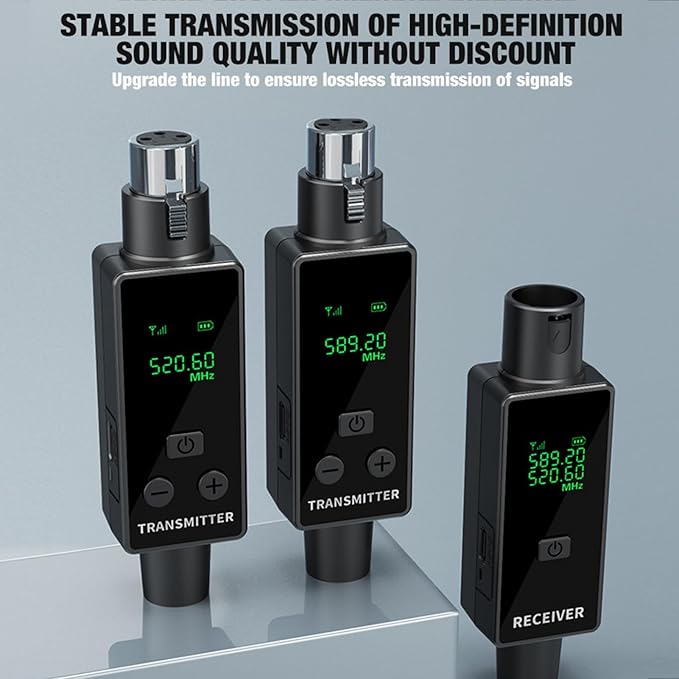 Diyeeni 2.4GHz Wireless XLR Microphone Transmitter Receiver, Plug and Play Wireless Mic Adapter with 24Bit 48kHz Audio Quality for Dynamic Condenser Mics Cameras PA Systems (1 for 1)