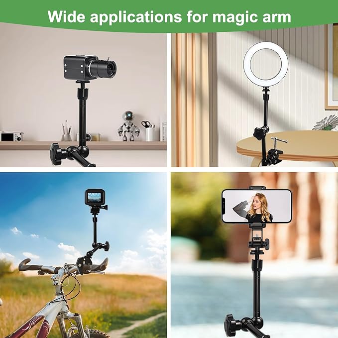 MOKOSE 10 inch Articulating Magic Arm with Super Clamp and Wall Mount Base,Friction Arm Mount for LCD Monitor LED Light Camera Rig