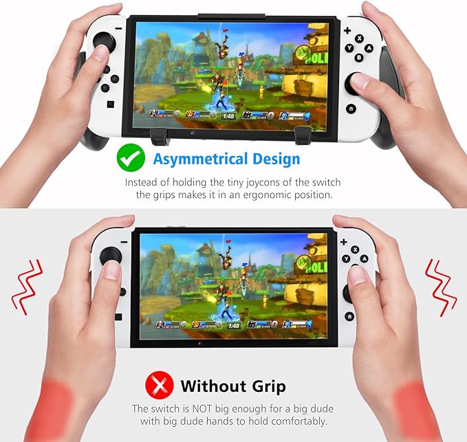 OIVO Switch Grip with Upgraded Adjustable Stand, Asymmetrical Grip with Adjustable Stand and 5 Game Slots-4 Thumb Caps Included