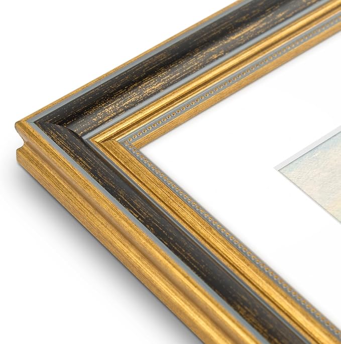 Golden State Art,9x12 Ornate Picture Frame for 6x8 Photo with Mat or 9 x 12 Prints without Mat, Real Glass Wall Display Horizontally or Vertically (Color:Black Gold)